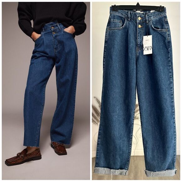 Zara 27 US 4 Z1975 LOOSE FIT WIDE LEG JEANS nwt - Picture 1 of 7